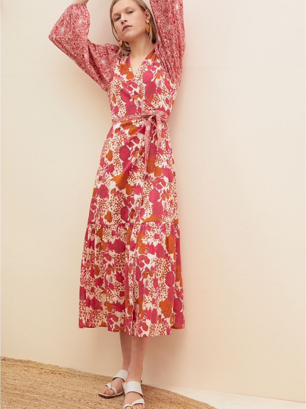 Anthropologie Carolina K Flavia Floral Wrap Midi Dress in Pink Women’s Small